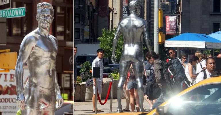 Estátua prateada e David Beckham em Nova York - Grosby Group