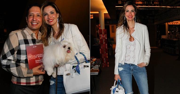 Acompanhada de uma cachorrinha, Luciana Gimenez prestigia o escritor Wesley Sathler - Thais Aline / AgNews