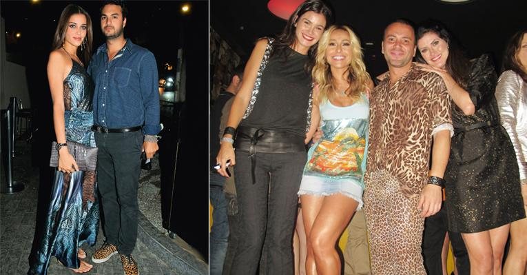 Em SP, Ana Beatriz tieta o amado, Karim, que pilota som em aniversário. Com look animal print, assim
como os sneakers de Karim, o anfitrião ganha o carinho de Carol, Sabrina e Isabella. - Manuela Scarpa