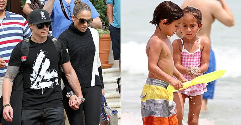 Jennifer Lopez com Casper Smart e os gêmeos Max e Emme - The Grosby Group