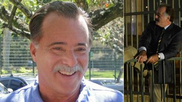 Tony Ramos e seu personagem, Otávio, com o bigode pintado com rímel preto - Divulgação/ Rede Globo