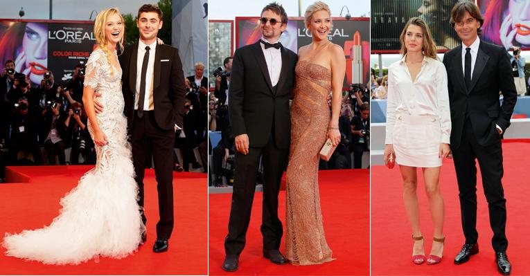 Os atores Maika Monroe, de Marchesa, e Zac Efron. O casal Matthew Bellamy e Kate Hudson, de Atelier Versace. Charlotte Casiraghi, de Gucci, e Patrizio di Marco, presidente da grife. - Reuters