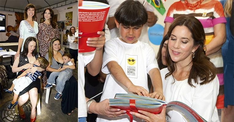 A alegria da atriz com a princesa no Centro de Referência de Bancos de Leite Humano, no Rio. Em SP, Mary encanta-se com o Marco, na Fundação Dorina Nowill para Cegos. - Marco Pinto/Paulo Mumia