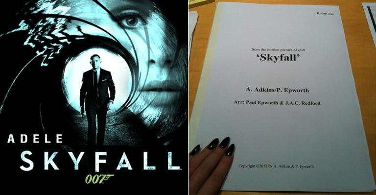 A capa do single 'Skyfall' e uma imagem publicada por Adele no Twitter com o nome da música - Reprodução/Twitter