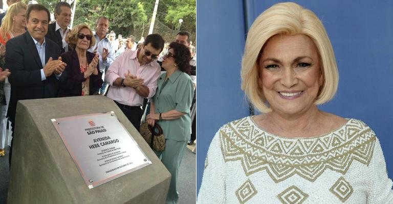 Marcello Camargo e Lolila Rodrigues na inauguração da avenida Hebe Camargo em São Paulo - Twitter/Reprodução e Francisco Cepeda/Agnews