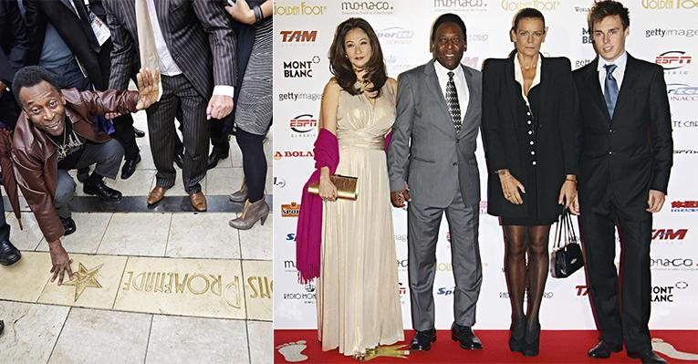 Na gala Golden Foot, Pelé é eleito o Melhor Jogador da História e festeja com sua Márcia
e a princesa Stéphanie, com o filho Louis. Pelé na Calçada dos Campeões. - Tullio M. Puglia e Vittorio Zunino/Getty Images for Golden Foot