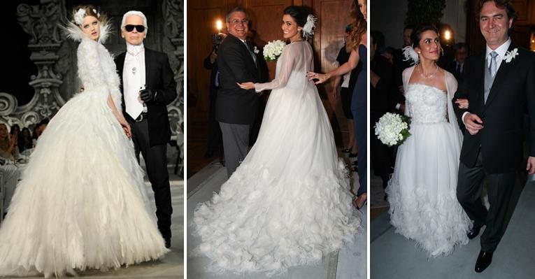 O estilista da Chanel, Karl Lagerfeld, criou o vestido de Drew Barrymore e da brasileira Ticiana Villas Boas - Foto-Montagem