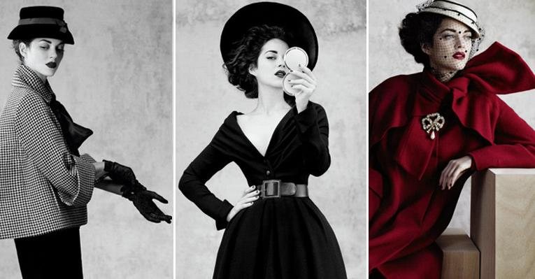 Marion Cotillard veste looks-ícone criados por Dior nas décadas de 1940 e 1950 - Foto-Montagem