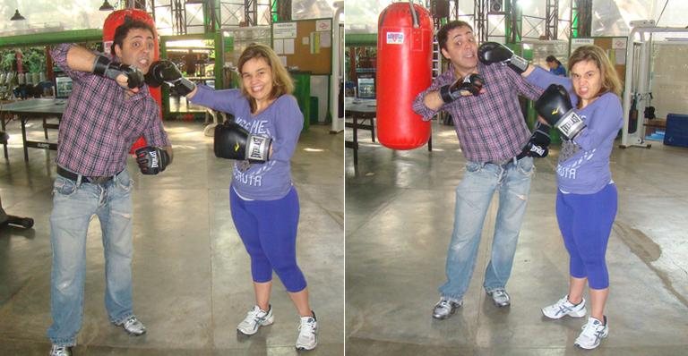 Claudia Rodrigues e Julinho do Carmo em descontraído treino de boxe - Divulgação