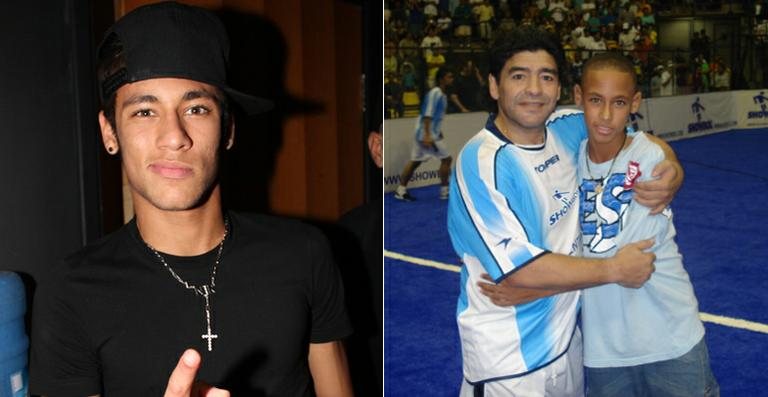 Neymar mostra foto ao lado de Maradona - Thiago Duran / AgNews; Reprodução / Twitter