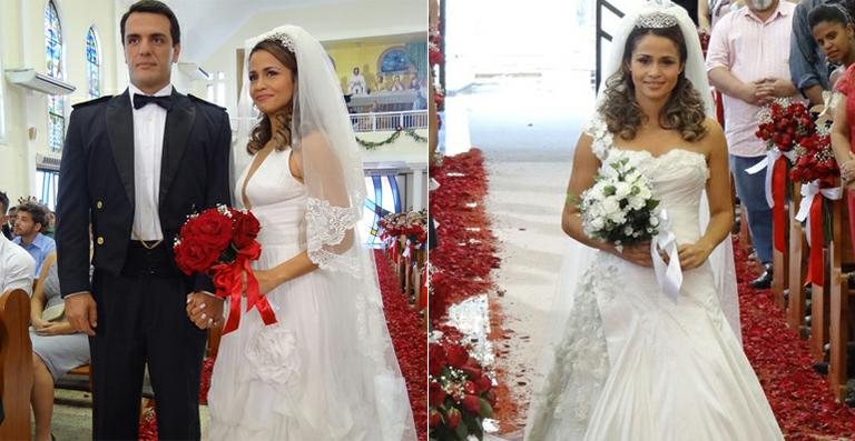 Theo (Rodrigo Lombardi) e Morena (Nanda Costa) sonham com o dia do casamento, mas os vestidos de noiva são diferentes - Reprodução / TV Globo