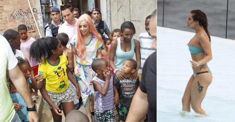 Cantora conhece projeto social no Cantagalo, na zona sul. De tomara que caia, mergulha na piscina
do hotel em que se hospedou por três dias. - Agnews/Clayton Militão/Foto Rio News, Delson Silva e João Miguel Jr/Tv Globo