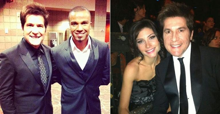 Daniel e Alexandre Pires se encontraram no Grammy Latino. Ao lado, Daniel com a mulher, Aline de Pádua - Reprodução/Twitter