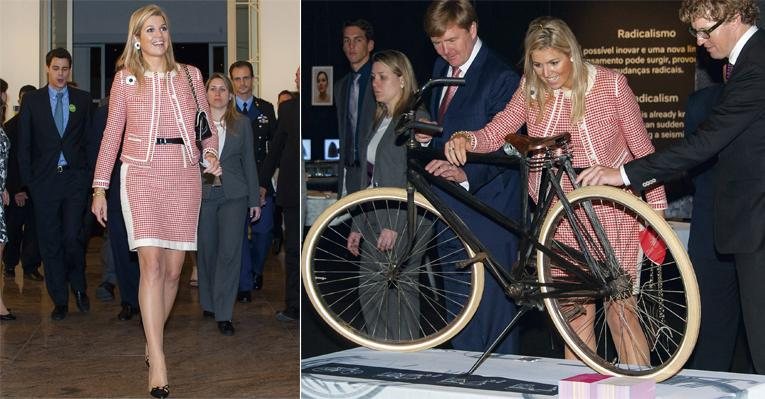 Máxima confere mostra de design.A nobre e seu Willem-Alexander, herdeiro do trono holandês, admiram a peça A Bicicleta de Corda com o secretário de Estado Sender Dekker. - Samuel Chaves