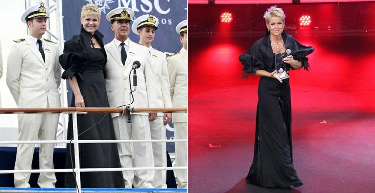 Xuxa usa as mesmas mangas volumosas em dois vestidos diferentes - Leo Franco e Milene Cardoso / AgNews