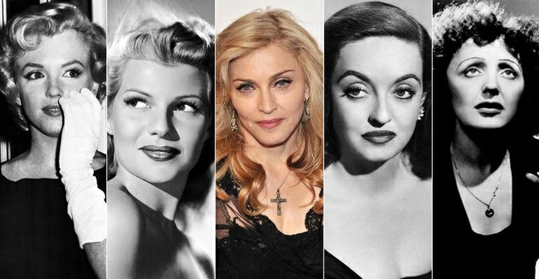 Madonna entre Marilyn Monroe, Rita Hayworth, Bete Davis e Edith Piaf - Splash News, Getty Images e Reprodução