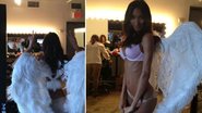 A top Laís Ribeiro durante gravação do comercial para Victoria's Secret - Foto-montagem