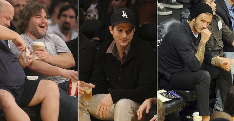 Ashton Kutcher, Jack Black e David Beckham acompanharam a derrota dos Lakers da primeira fileira do Staples Center - Splash News splashnews.com