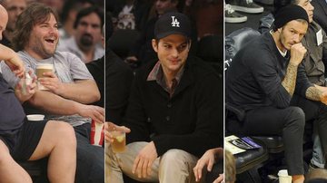 Ashton Kutcher, Jack Black e David Beckham acompanharam a derrota dos Lakers da primeira fileira do Staples Center - Splash News splashnews.com