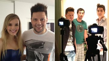 Thaeme, Thiago e Luan Santana nos bastidores do clipe de 'Hoje Não' - Divulgação