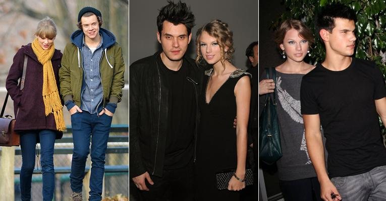 Taylor Swift com o atual namorado, Harry Styles, e com os ex-namorados John Mayer e Taylor Lautner - Splash News / Getty Images / Reprodução