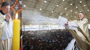 Campeão de vendas de CDs, DVDs e livros, o padre Marcelo se diverte ao jogar água benta em baldes nos fiéis. - Marco Pinto/Savona