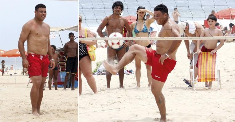 Dezessete quilos mais magro e com fôlego novo, Ronaldo joga futevôlei na praia do Leblon. O craque
supera em 3kg a meta estabelecida pelo Medida Certa, do Fantástico. - Rio News