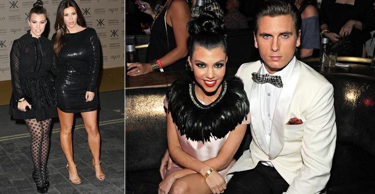 Kourtney com a irmã, Kim Kardashian, e o namorado, Scott Disick - Getty Images