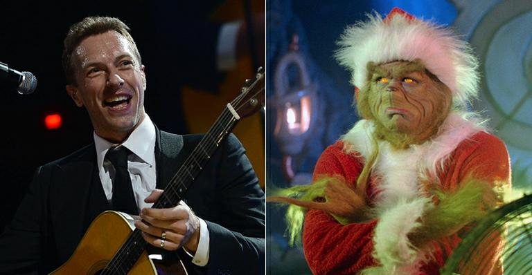 Chris Martin e o Grinch (Jim Carrey) - Getty Images e Divulgação