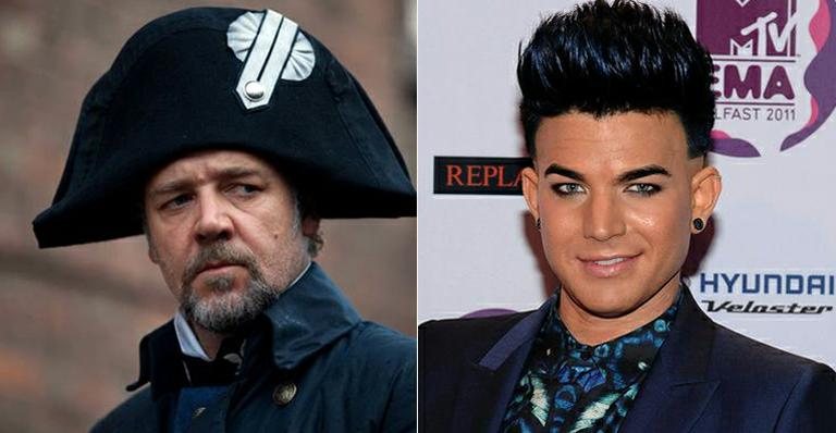 Russel Crowe em 'Os Miseráveis' e Adam Lambert - Divulgação/ Getty Images