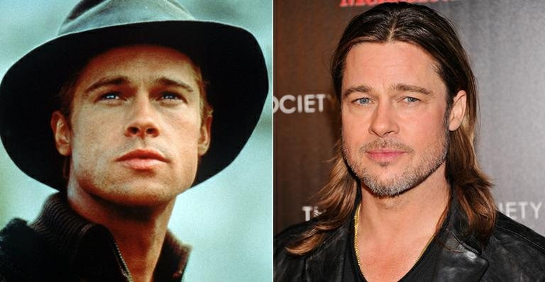 Brad Pitt em cena de 'Sete Anos no Tibet' e atualmente - Divulgação e Getty Images