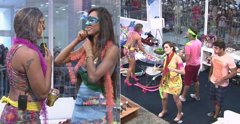 Confinados curtem Festa de Carnaval na Casa de Vidro com máscaras e roupas coloridas - TV GLOBO / Big Brother Brasil