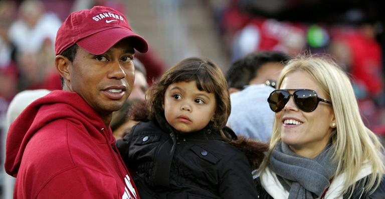 Tiger Woods com a filha Samantha e a ex-mulher Elin - Getty Images