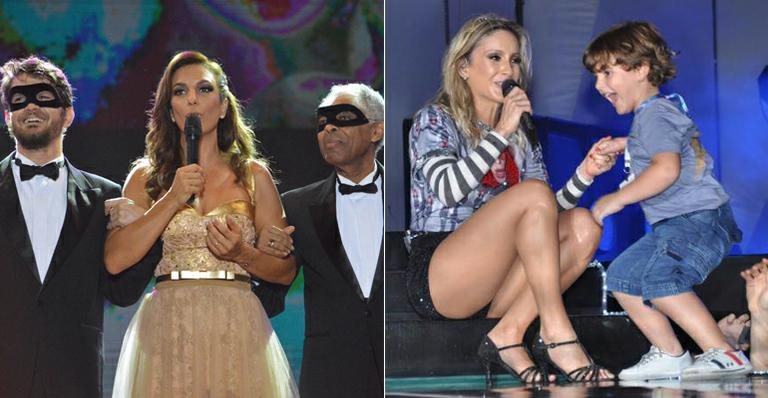 Ivete Sangalo entre Saulo Fernandes e Gilberto Gil; Claudia Leitte com o filho Davi - Felipe Souto Maior/ AgNews e Fred Pontes/ Divulgação