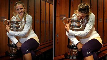 Victoria Azarenka e a taça do seu título no Aberto da Austrália - Reuters