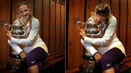 Victoria Azarenka e a taça do seu título no Aberto da Austrália - Reuters