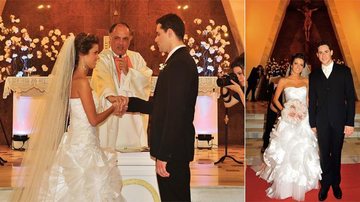 O padre Carlo Battistoni abençoa os noivos Gabriela Pauletti e Thiago Pereira. Felicidade dos recém-casados - Margarethe Abussamra