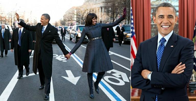 Barack Obama com a mulher, Michelle, durante sua posse presidencial. A foto oficial de Barack Obama em seu segundo mandato - Reprodução / Facebook; Pete Souza/ Casa Branca