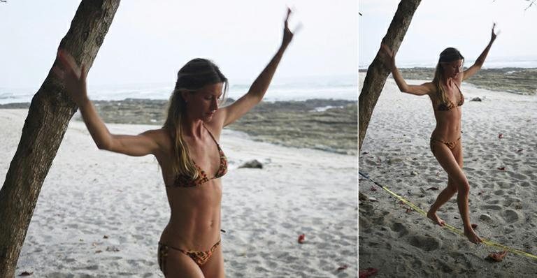 Gisele Bündchen: equilíbrio em slackline - Facebook/Reprodução