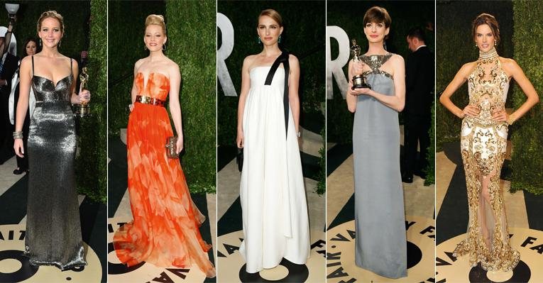 Jennifer Lawrence, de Calvin Klein. Elizabeth Banks, de Alexander McQueen. Natalie Portman, de Dior. Anne Hathaway, de Yves Saint Laurent. Alessandra Ambrosio, de Zuhair Murad - Reuters