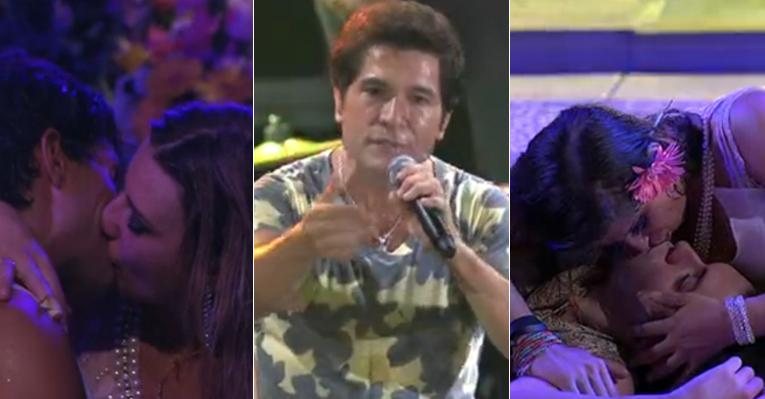 Daniel anima os brothers na Festa Flores do 'BBB13'. Os casais Fernanda e André; Andressa e Nasser trocam beijos - Reprodução/TV Globo