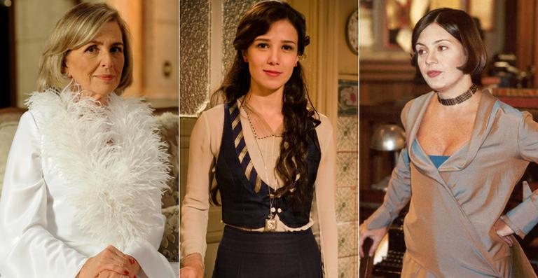 Charlô (Irene Ravache), de 'Guerra dos Sexos', Laura (Marjorie Estiano), de 'Lado a Lado', e Catarina (Adriana Esteves), de 'O Cravo e a Rosa' - TV Globo