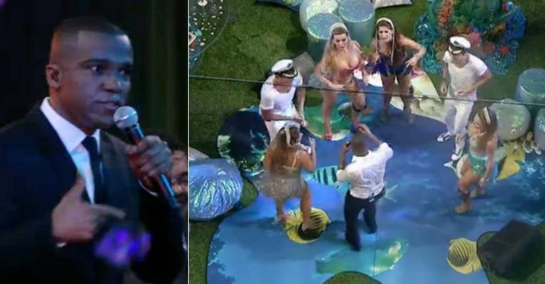 Alexandre Pires anima a Festa Fundo do Mar, no 'BBB13', com o grupo Só Pra Contrariar - Reprodução/TV Globo