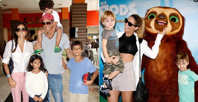 Márcio com a mulher, Andrea Santa Rosa, e os filhos, Nina, Pedro e Felipe; Danielle Winits com os pequenos Guy e Noah - Felipe Assumpção / Agnews