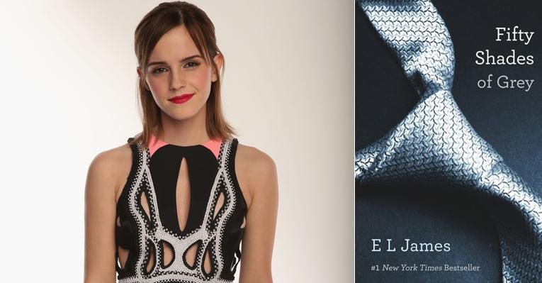 Emma Watson debocha do romance picante '50 Tons de Cinza' em seu Twitter; a atriz estava cotada para protagonizar uma adaptação do livro nos cinemas - Fotomontagem