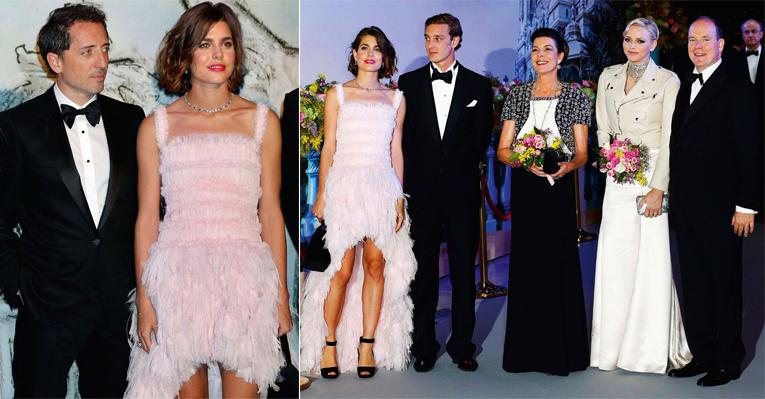 Os irmãos Charlotte e Pierre Casiraghi, a princesa Caroline e o casal Charlene e Albert II recebem convidados na Salle des Etoiles, em Monte Carlo. Charlotte exibe o novo corte de cabelo e o amado, Gad Elmaleh. - -