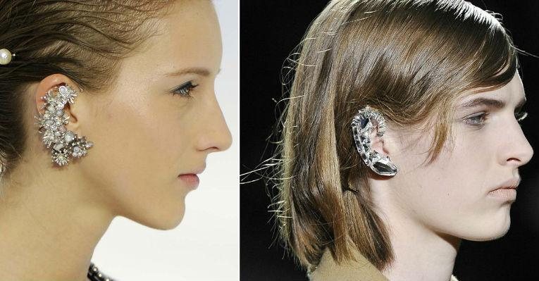 O ear cuff apareceu o ano passado no desfile da Chanel em Paris. Esse ano, também na semana de moda parisiense, o brinco surgiu no desfile da grife Dries Van Noten - Foto-montagem/ Márcio Madeira