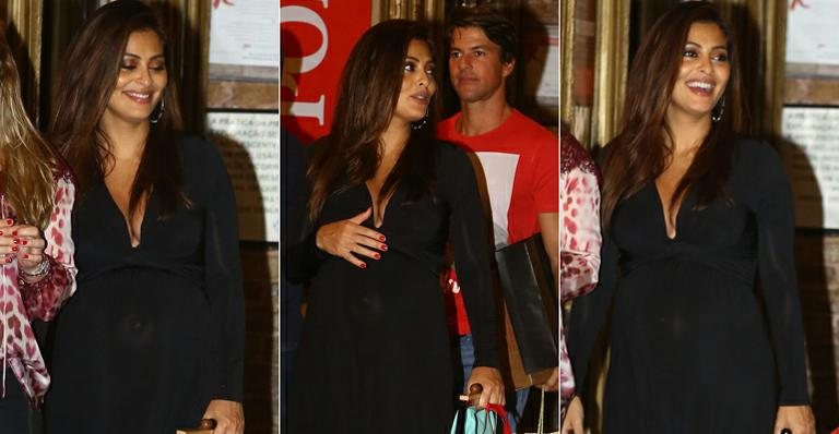 Juliana Paes exibe barrigão em jantar com o marido Carlos Eduardo Baptista e amigos no Rio de Janeiro - Marcello Sá Barreto/AgNews