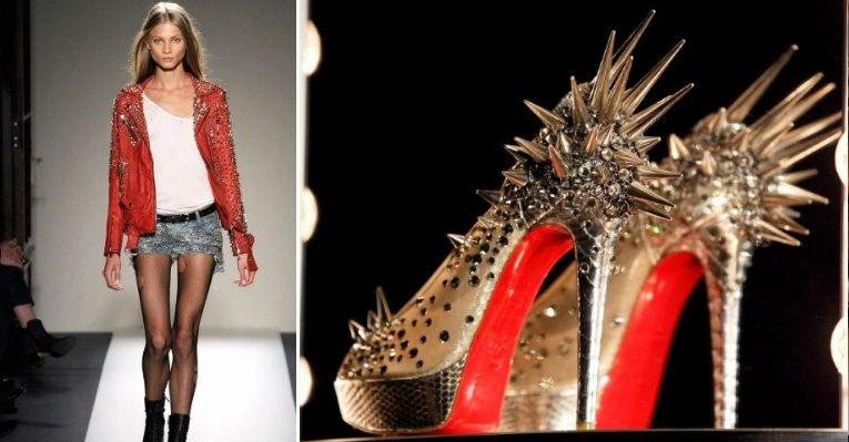 A estética punk inspira estilistas e fica evidente na jaqueta Balmain e no sapato Christian Louboutin - Márcio Madeira/ Divulgação/ Foto-montagem