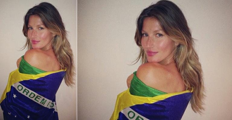 Gisele Bündchen posa enrolada na bandeira brasileira - Instagram/Reprodução